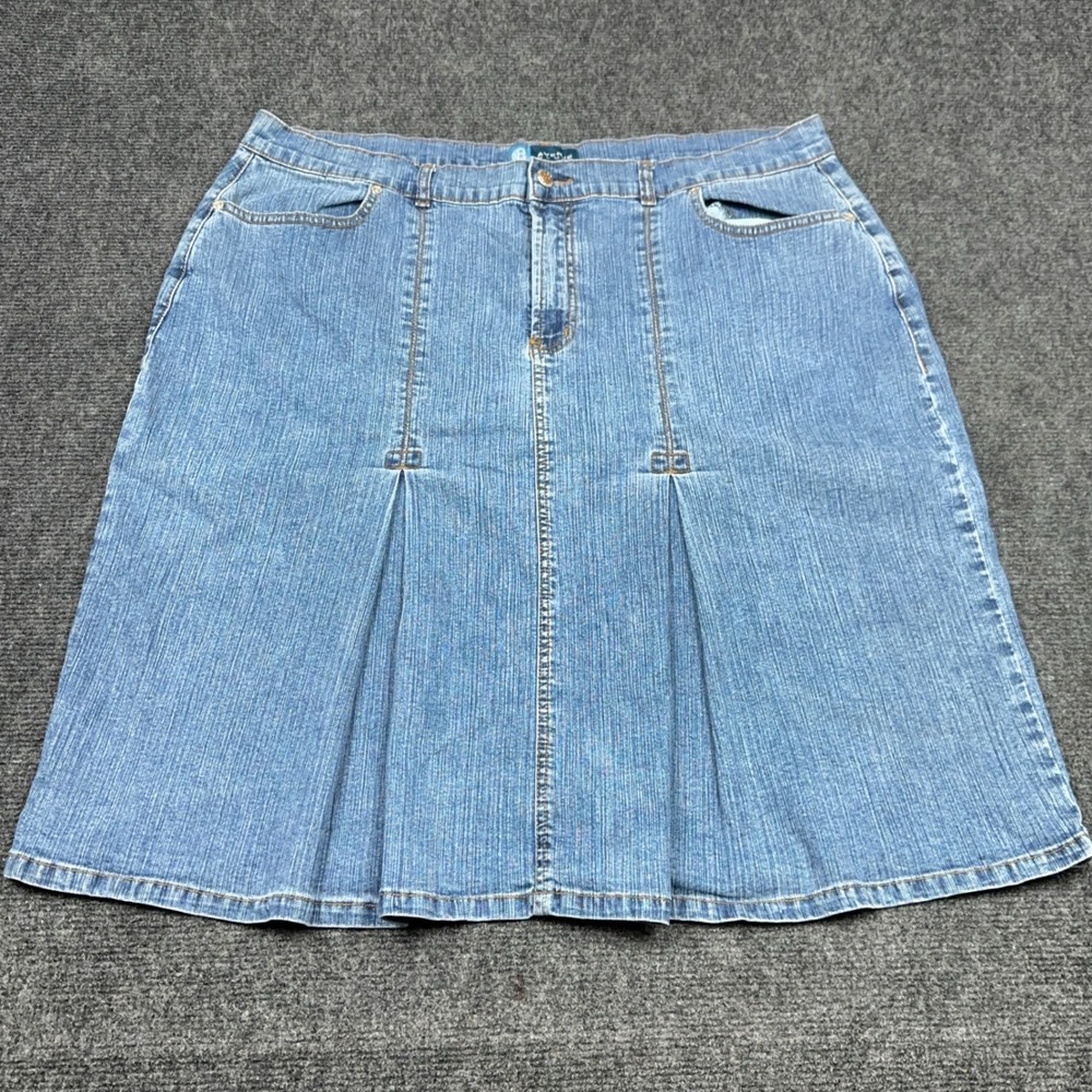 Avenue Blues Women Plus Size 20 Blue Denim Pleated Front Knee Length Skirt 73960